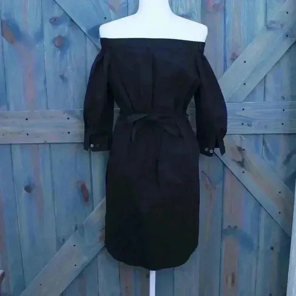 Black Theory Off the Shoulder Poplin Dress Belt Size 6 Small