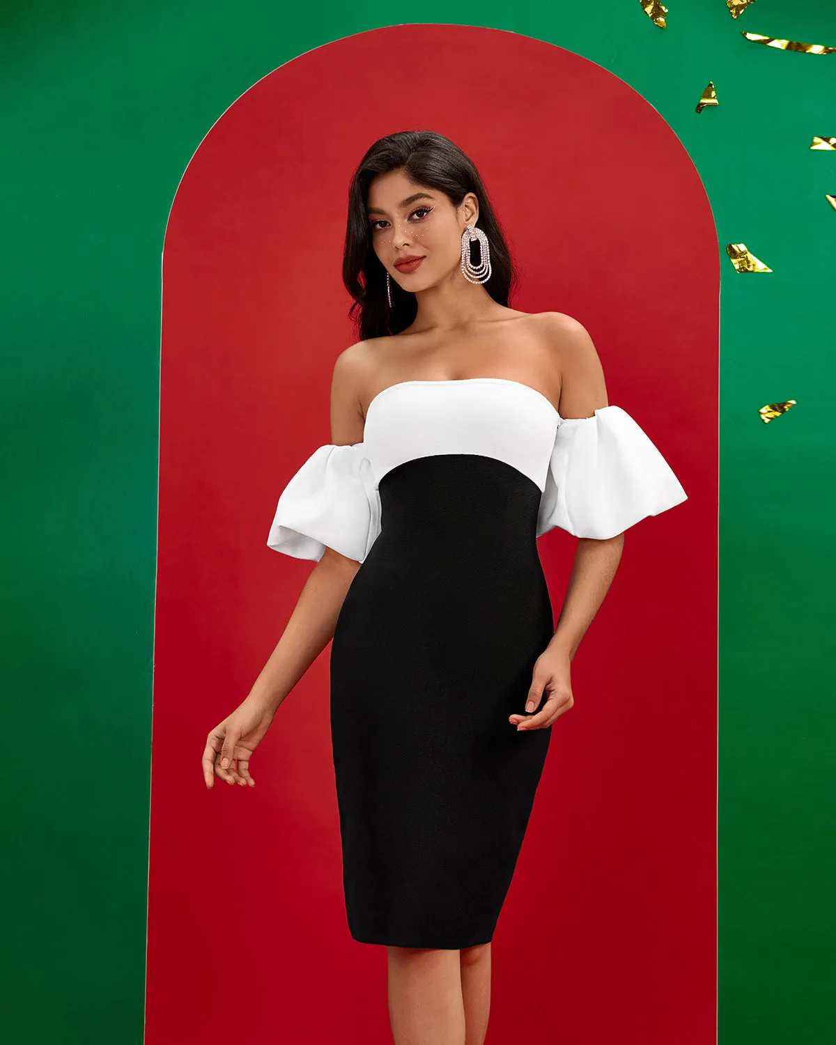 Black-white Off Shoulder Bandage Dress