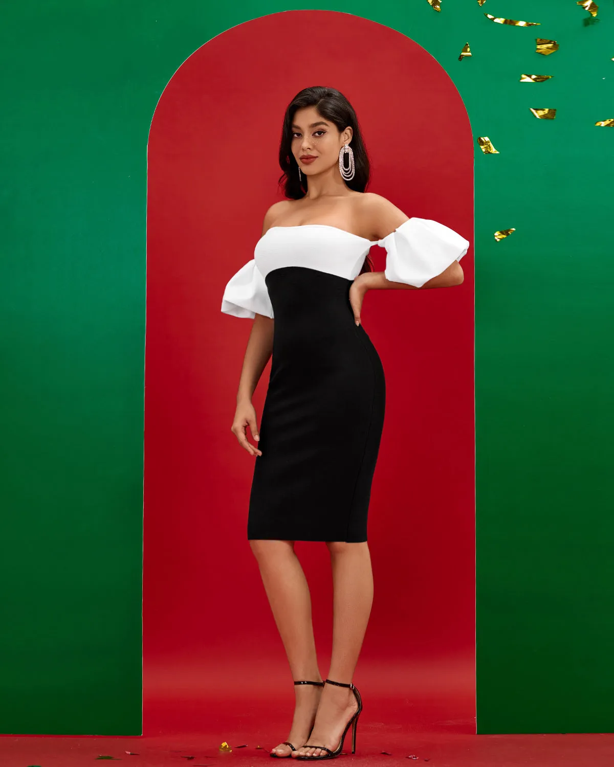 Black-white Off Shoulder Bandage Dress
