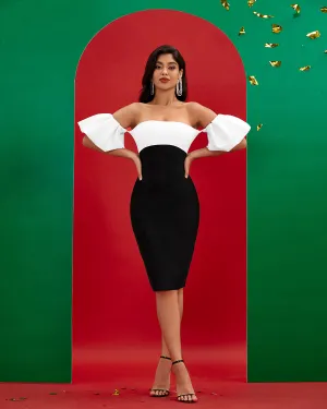Black-white Off Shoulder Bandage Dress