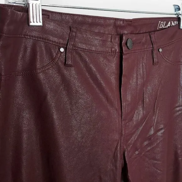 Blank NYC Women's Burgundy Five Pocket Vegan Leather Pants In Going Downtown siz