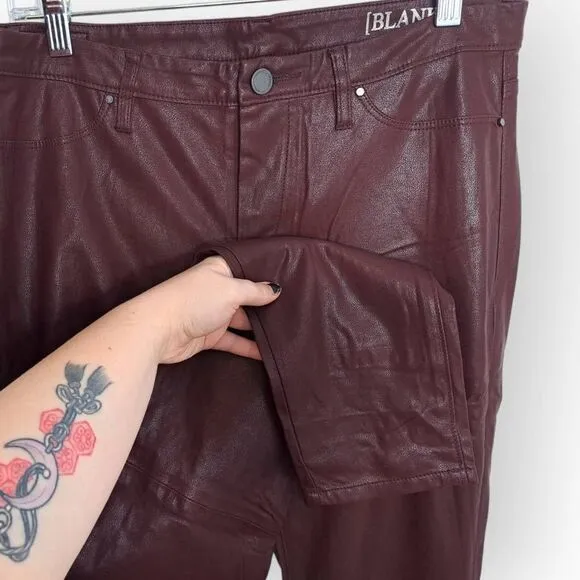 Blank NYC Women's Burgundy Five Pocket Vegan Leather Pants In Going Downtown siz