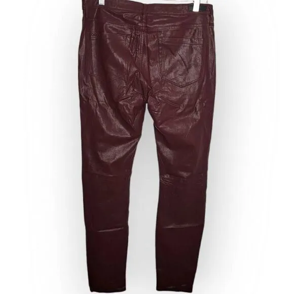 Blank NYC Women's Burgundy Five Pocket Vegan Leather Pants In Going Downtown siz
