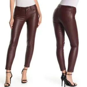 Blank NYC Women's Burgundy Five Pocket Vegan Leather Pants In Going Downtown siz