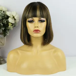 Blonde Highlighted Baby Bangs Bob Wig
