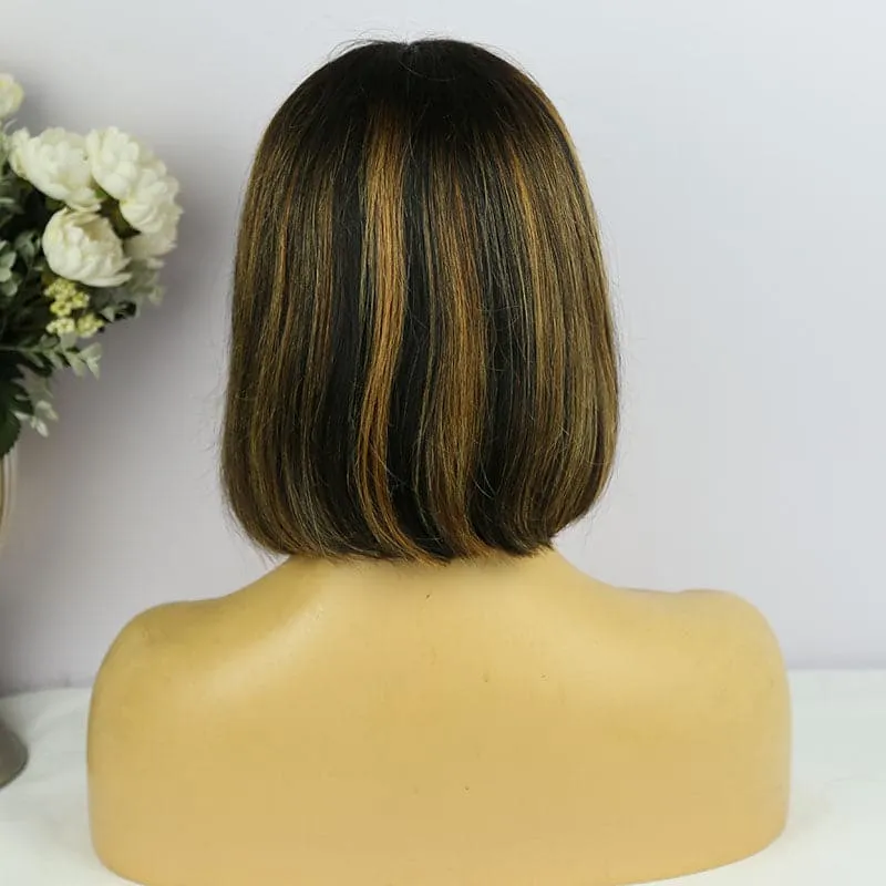 Blonde Highlighted Baby Bangs Bob Wig