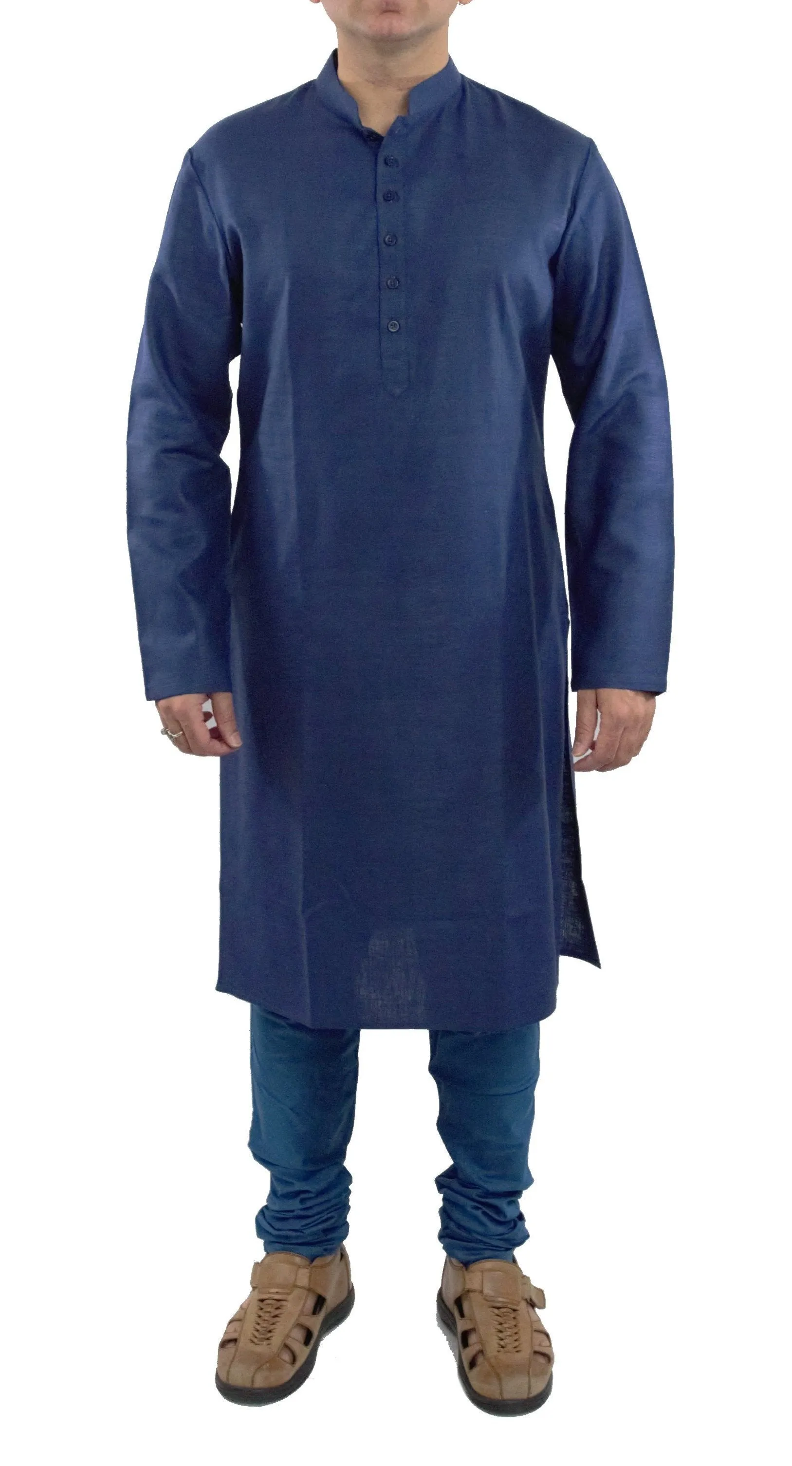 Blue Color Matka Silk Kurta with Churidar Pajami