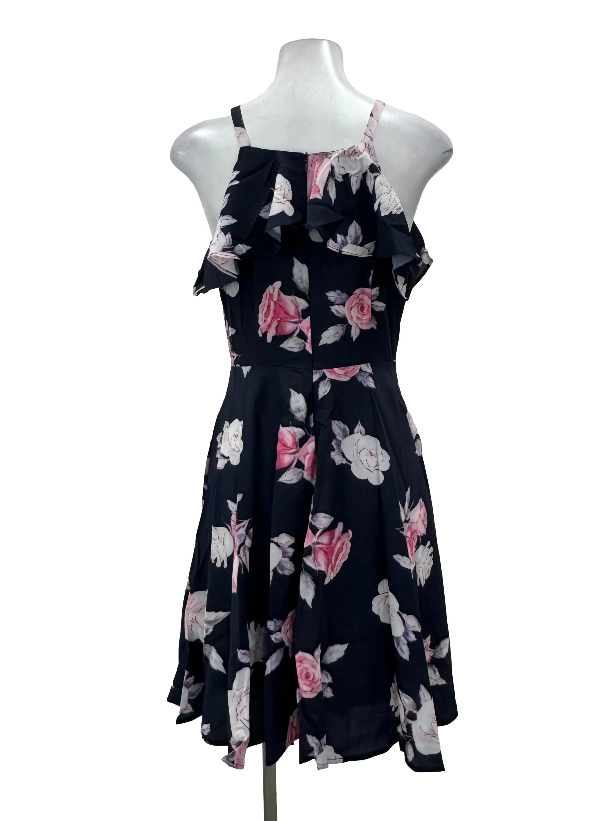 Blue Floral Sleeveless Peplum Dress