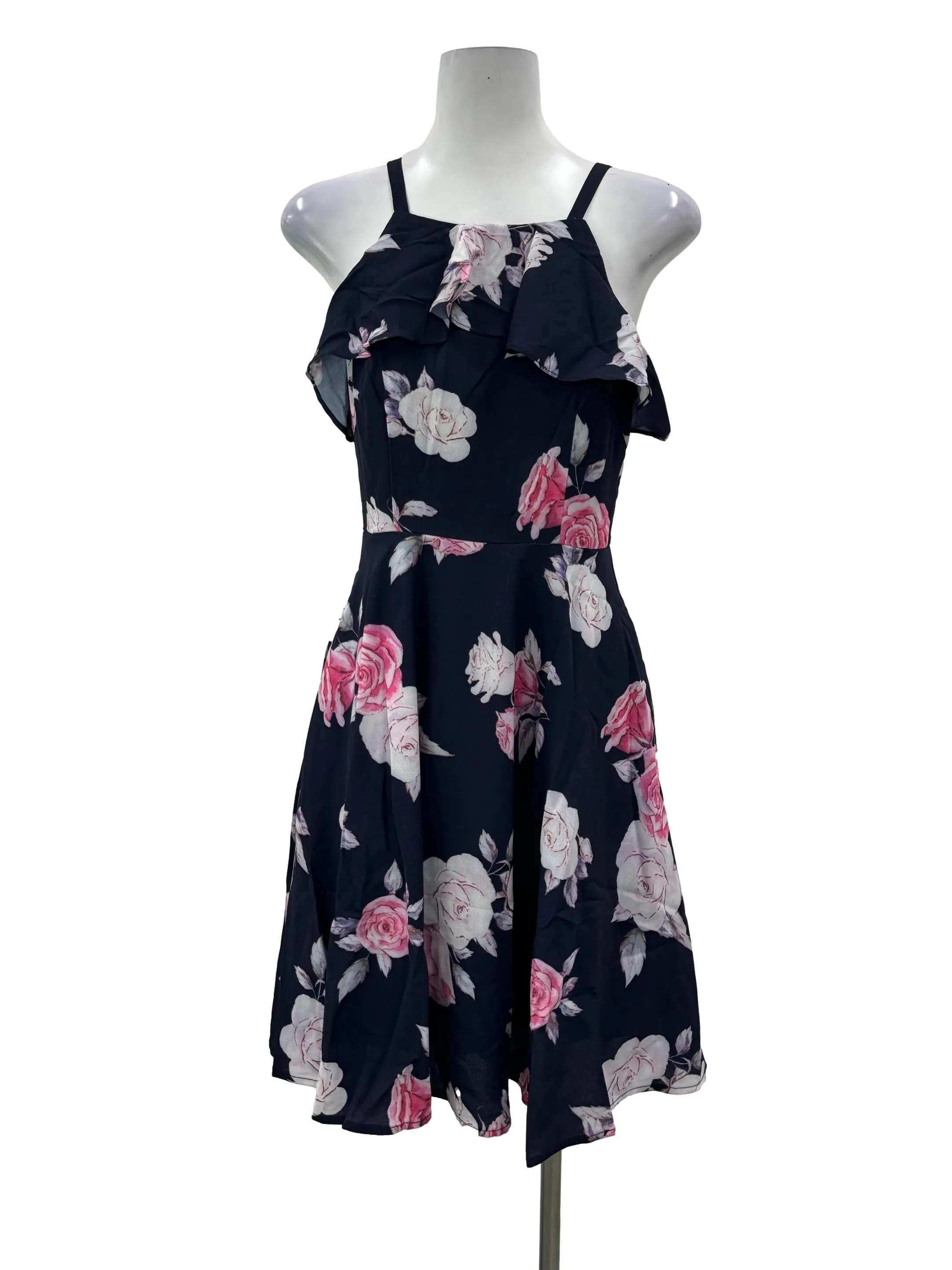 Blue Floral Sleeveless Peplum Dress