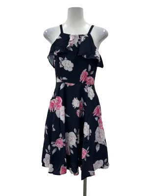 Blue Floral Sleeveless Peplum Dress