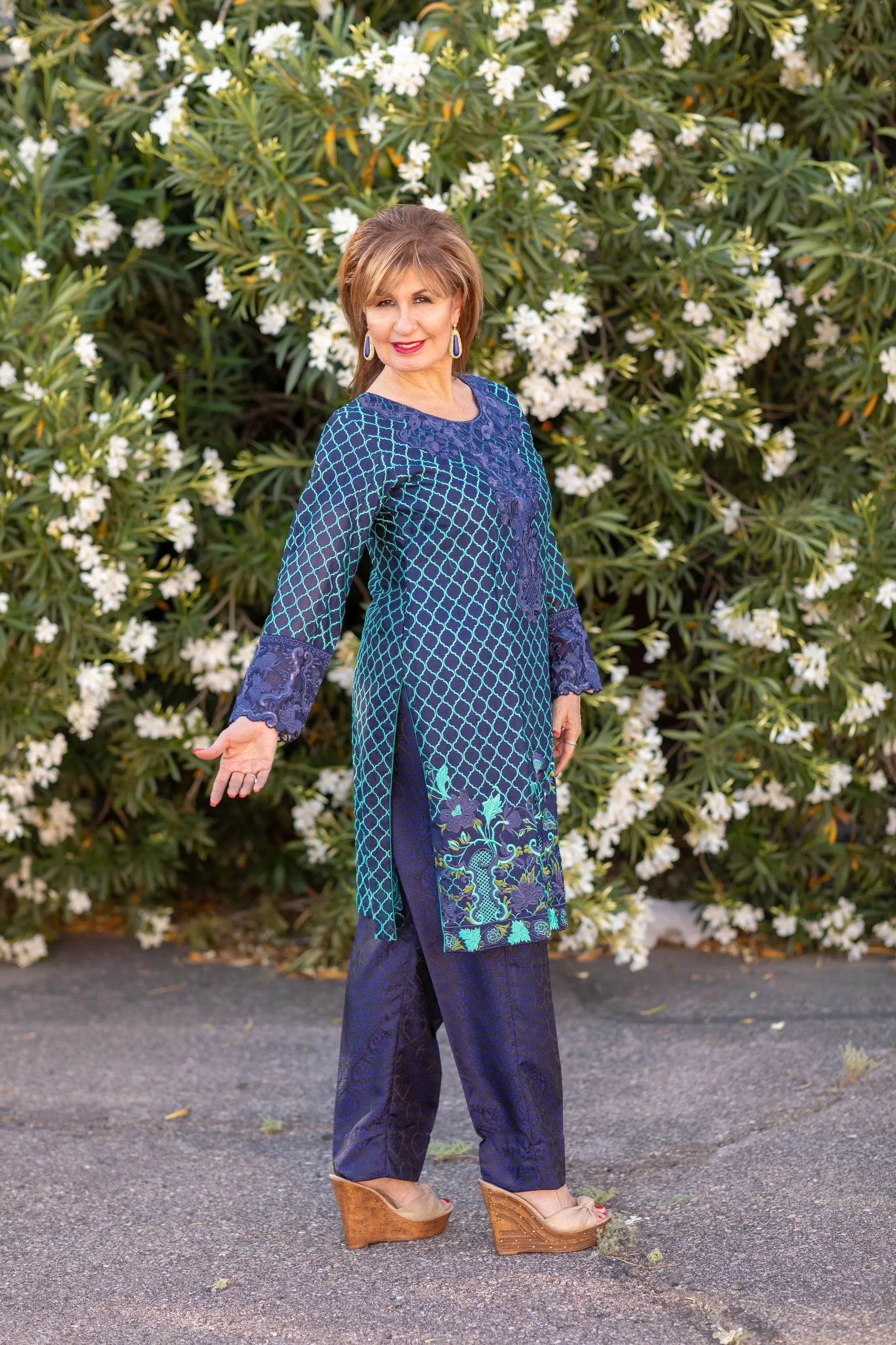 Blue Silk Salwar Kameez Suit with Net Embroidering