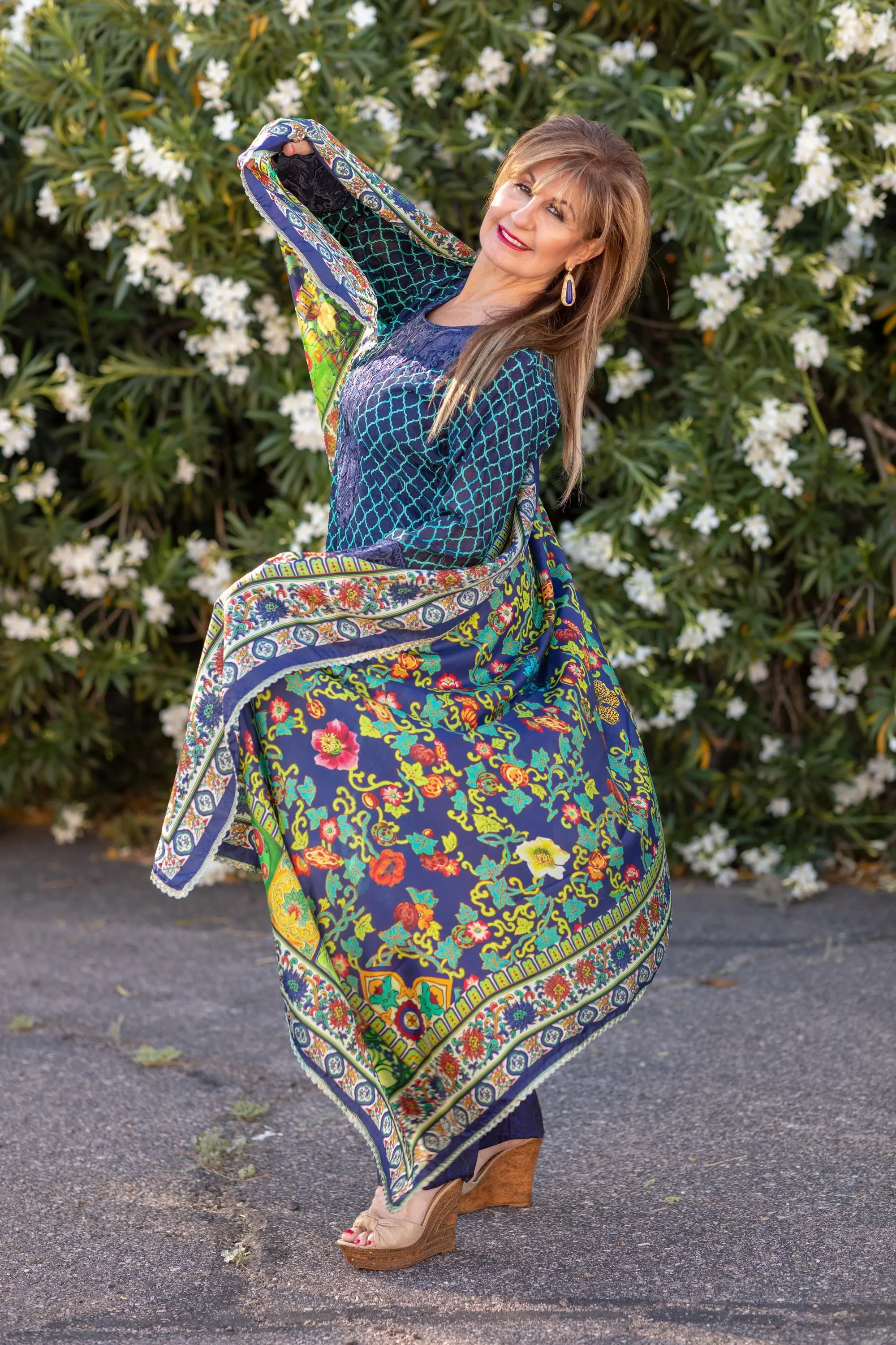 Blue Silk Salwar Kameez Suit with Net Embroidering