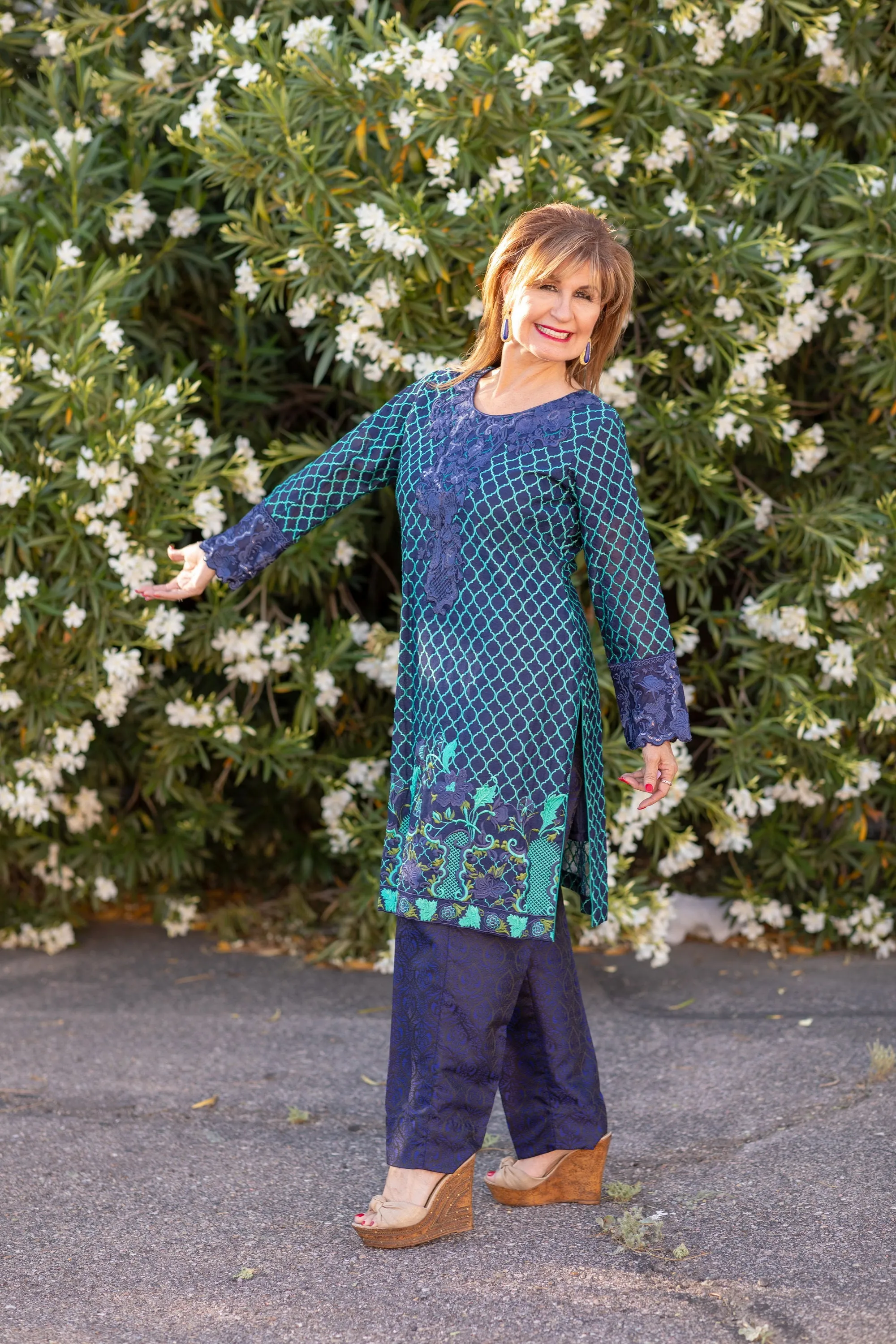 Blue Silk Salwar Kameez Suit with Net Embroidering