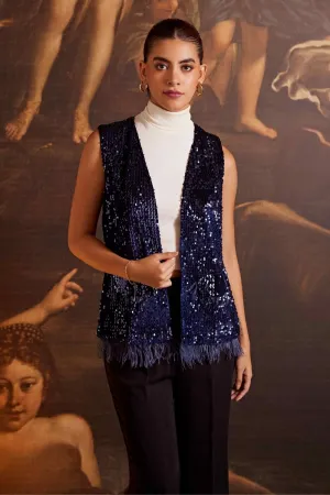 Blue Sparkle Sleeveless Jacket