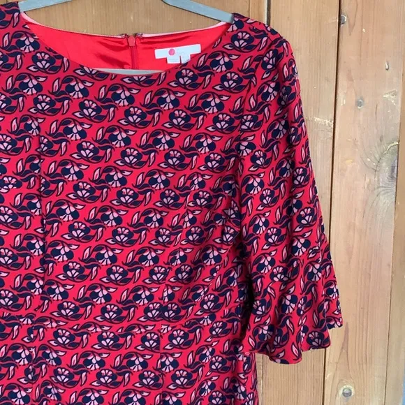Boden Wall Flower red poinsettia flippy pencil dress