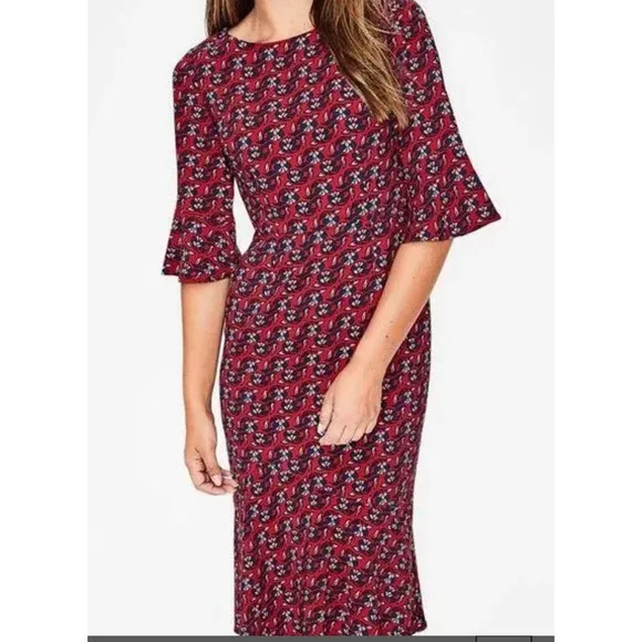 Boden Wall Flower red poinsettia flippy pencil dress