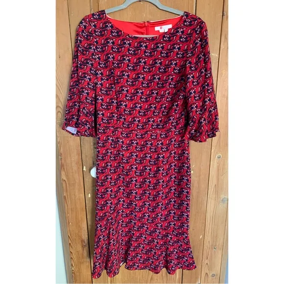 Boden Wall Flower red poinsettia flippy pencil dress
