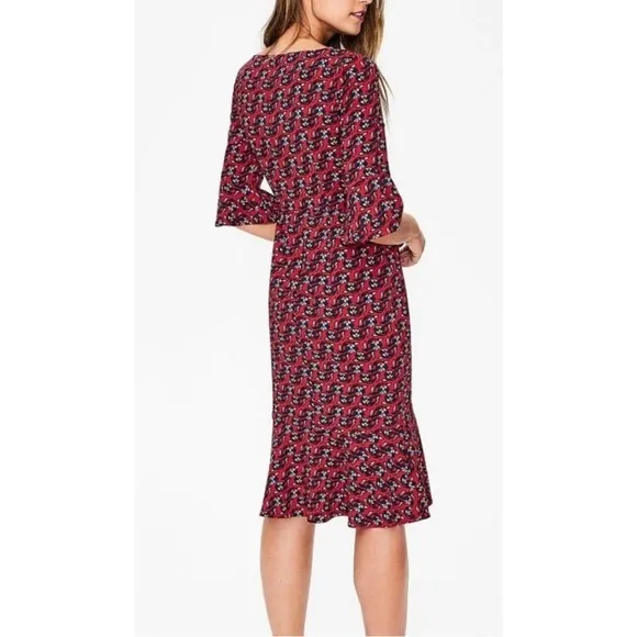 Boden Wall Flower red poinsettia flippy pencil dress