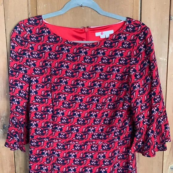 Boden Wall Flower red poinsettia flippy pencil dress