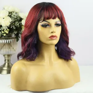 Body Wave Bob Wig with Bang Scalp Top No Lace Full Machine Made Human Hair Wig