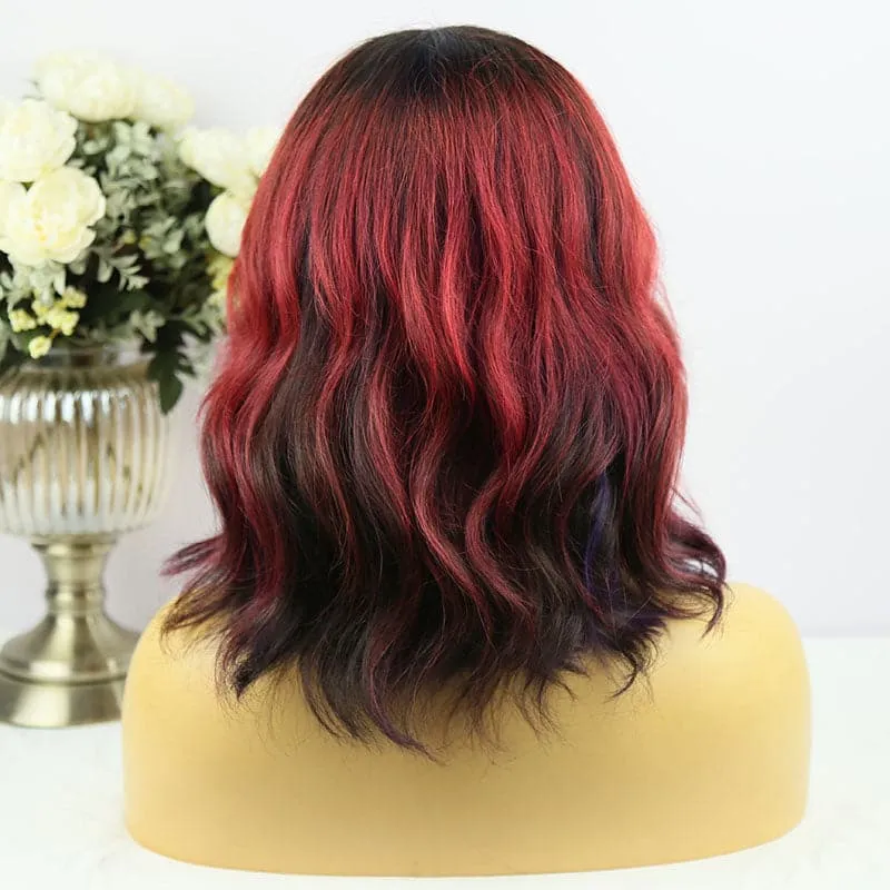 Body Wave Bob Wig with Bang Scalp Top No Lace Full Machine Made Human Hair Wig