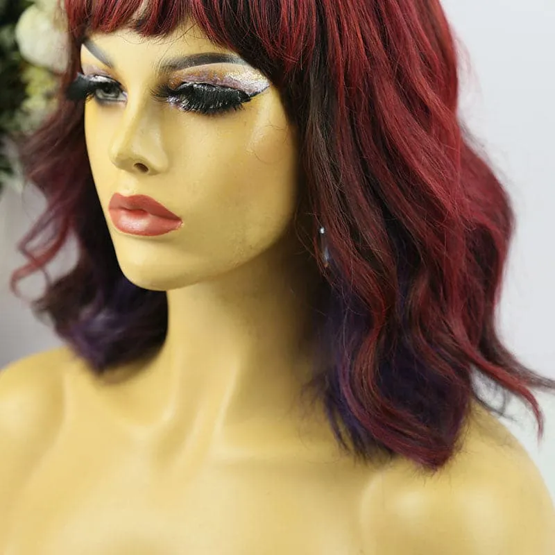 Body Wave Bob Wig with Bang Scalp Top No Lace Full Machine Made Human Hair Wig
