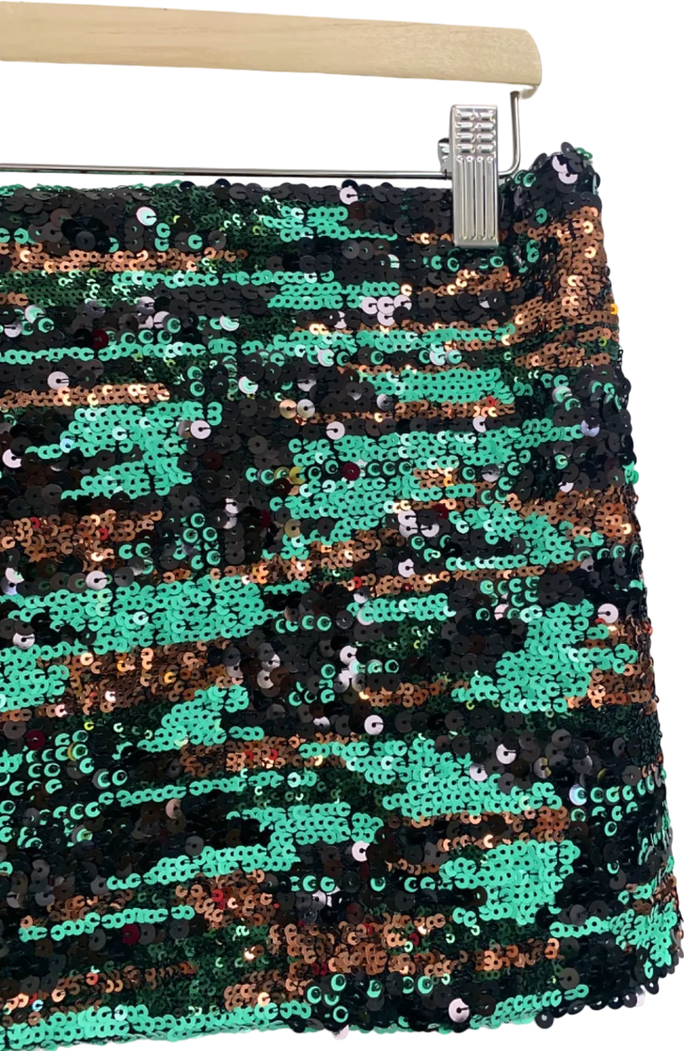 Boohoo Green & Black Sequin Destiny Skirt UK S
