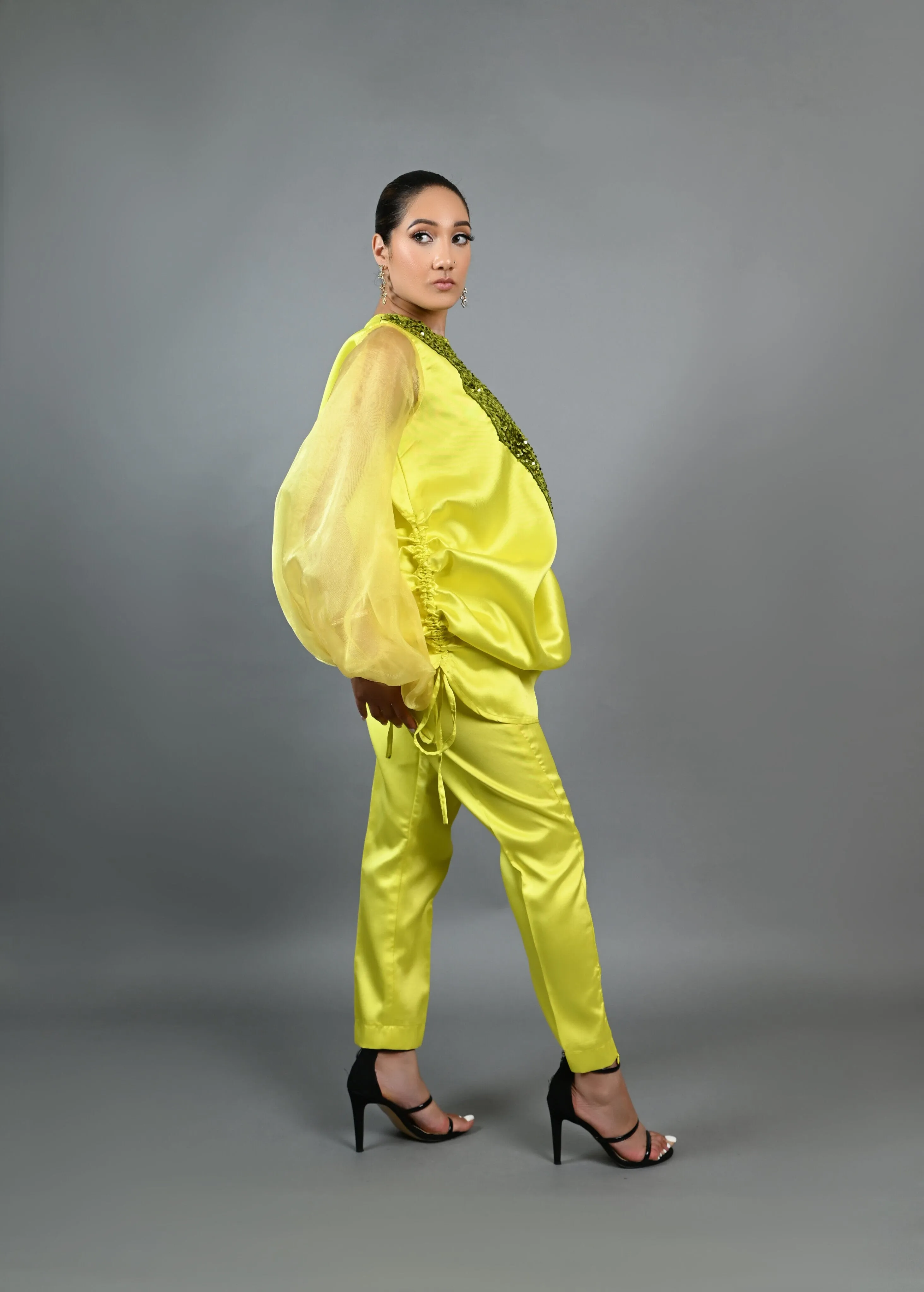 Boss Tunic Top and Pant set with sequin and bubble sleeves (Neon)
