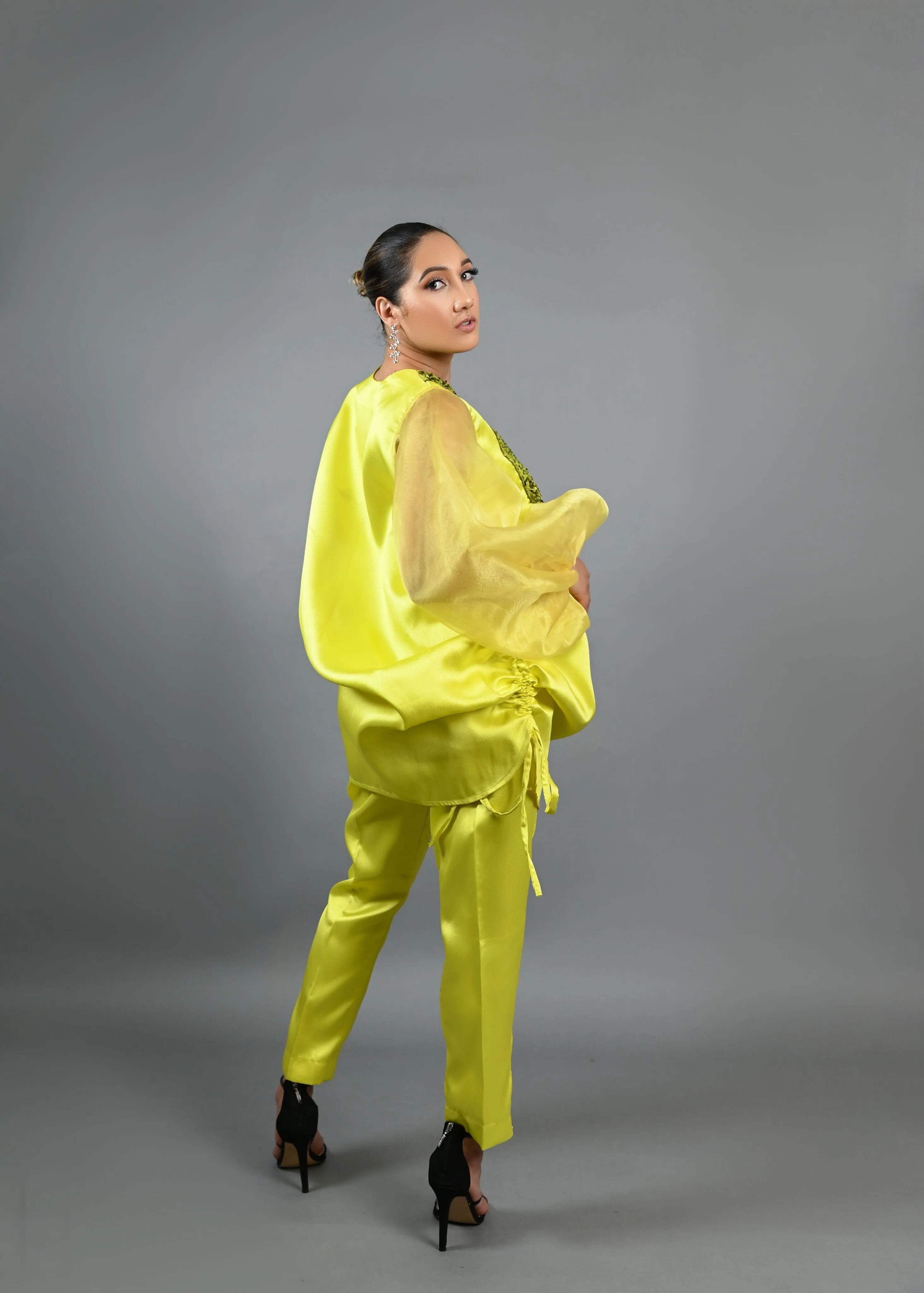 Boss Tunic Top and Pant set with sequin and bubble sleeves (Neon)