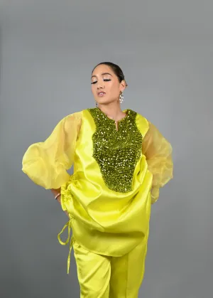Boss Tunic Top and Pant set with sequin and bubble sleeves (Neon)