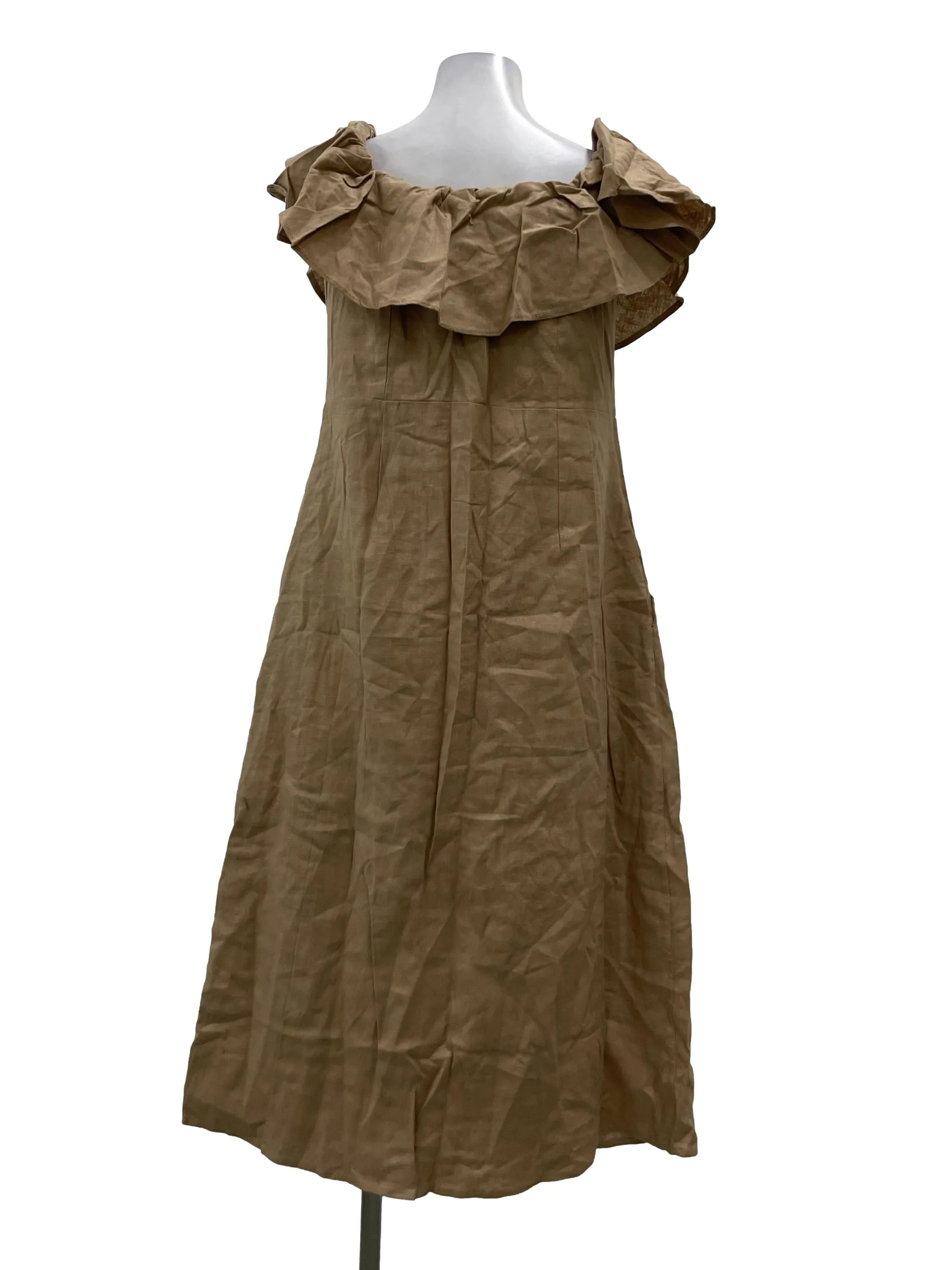 Brown Off Shoulder Button Down Dress