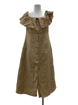 Brown Off Shoulder Button Down Dress
