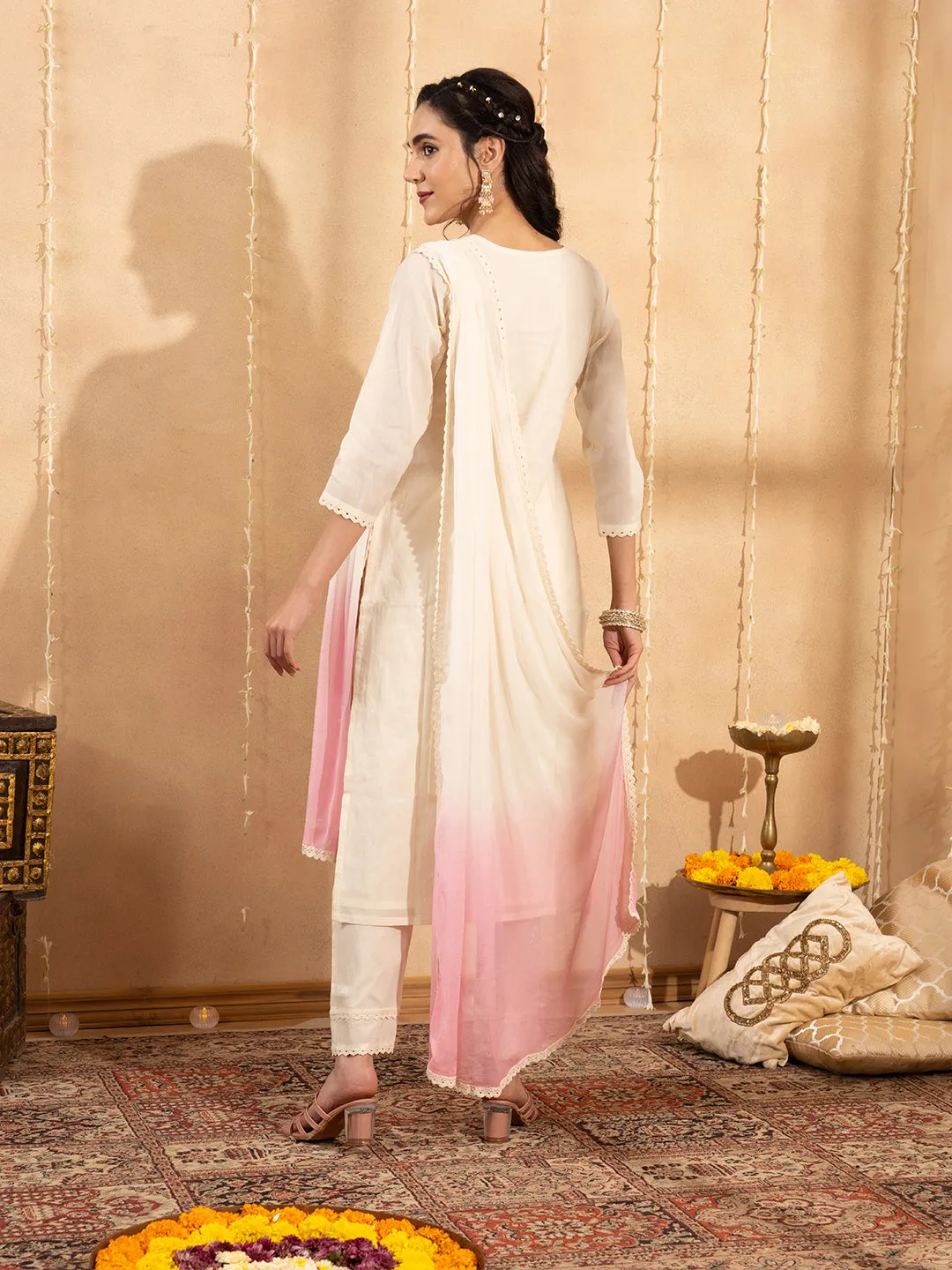 Buy Cream Comfort Fit Cotton Suit Set for Women Online - Zola