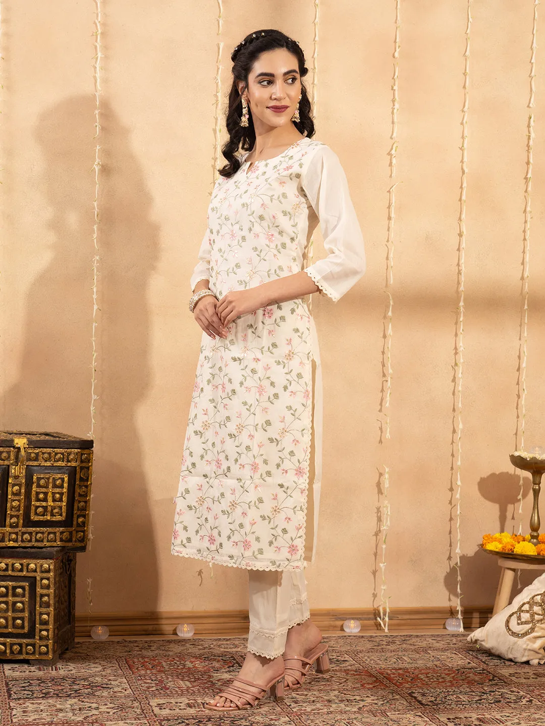 Buy Cream Comfort Fit Cotton Suit Set for Women Online - Zola