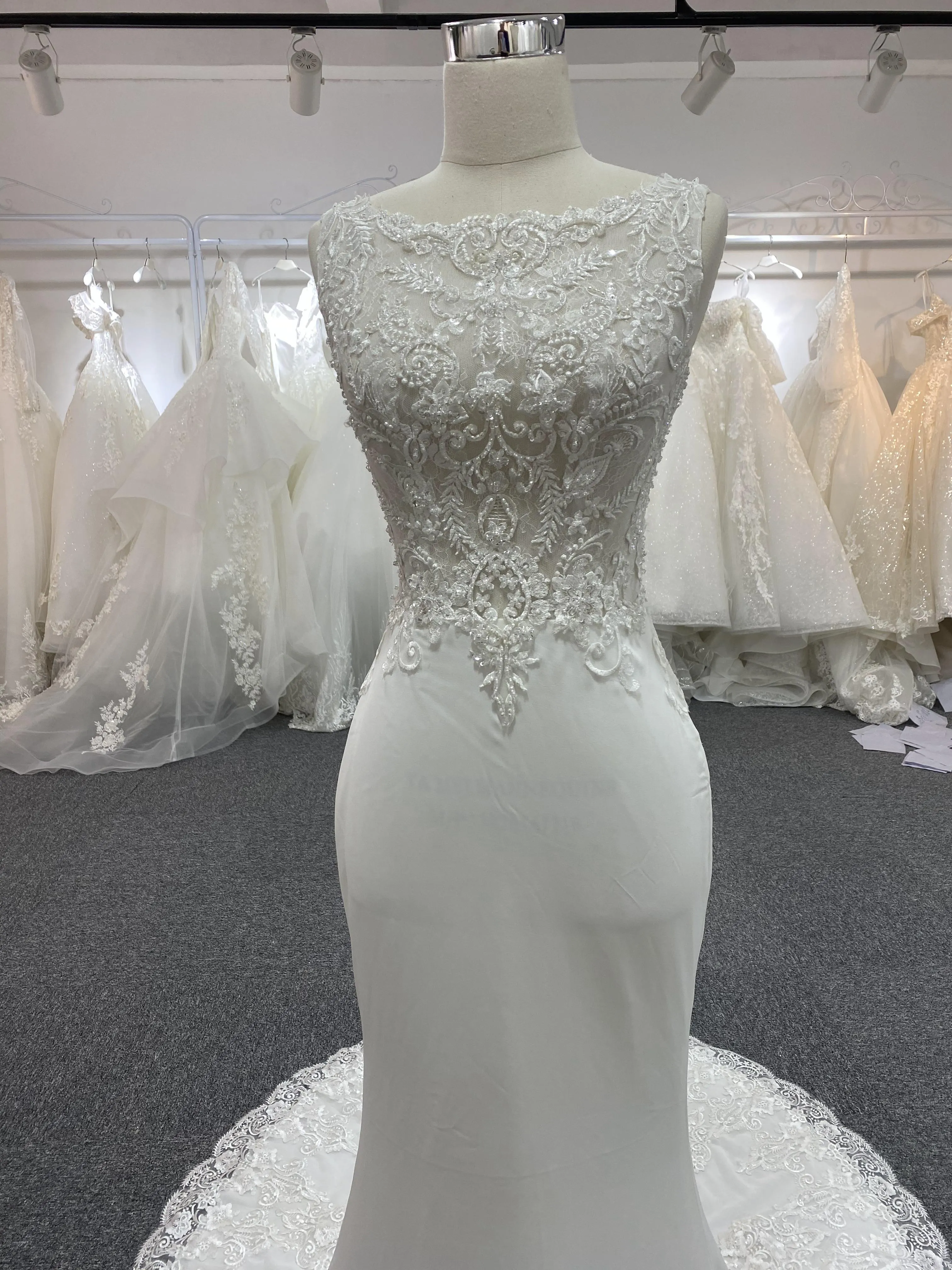 BYG high quality vintage lace satin mermaid dress