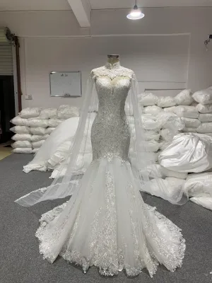 BYG new style strapless lace mermaid dress with shawl