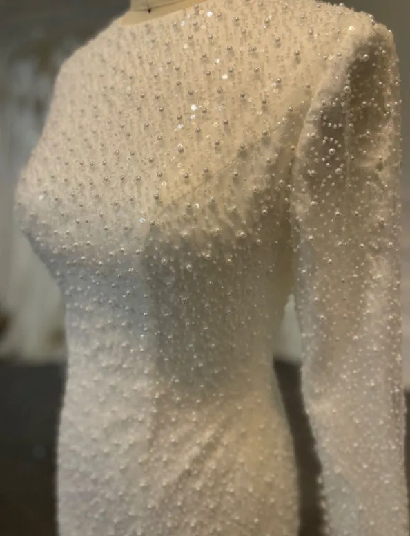 BYG24-12 BEADED COVERED UP MUSLIM WEDDING DRESS WITH DETACHABLE TRAIN