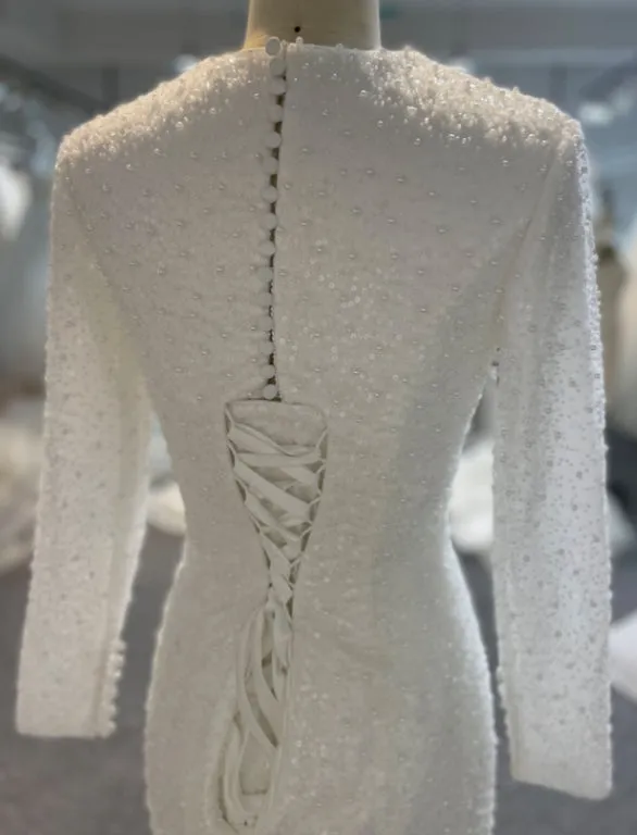 BYG24-12 BEADED COVERED UP MUSLIM WEDDING DRESS WITH DETACHABLE TRAIN