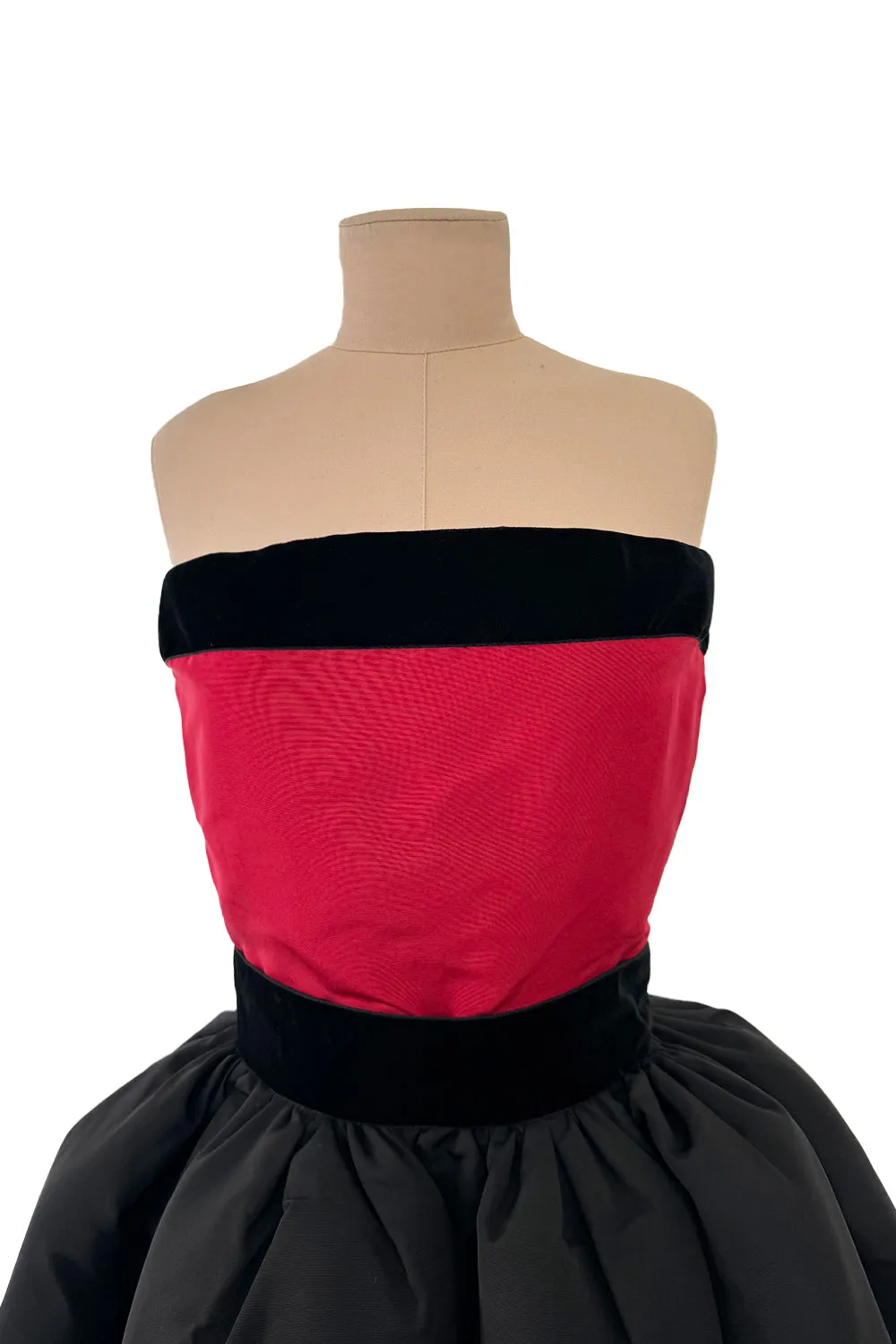c.1990 Nina Ricci by Gerard Pipart Haute Couture Strapless Red & Black Silk Dress