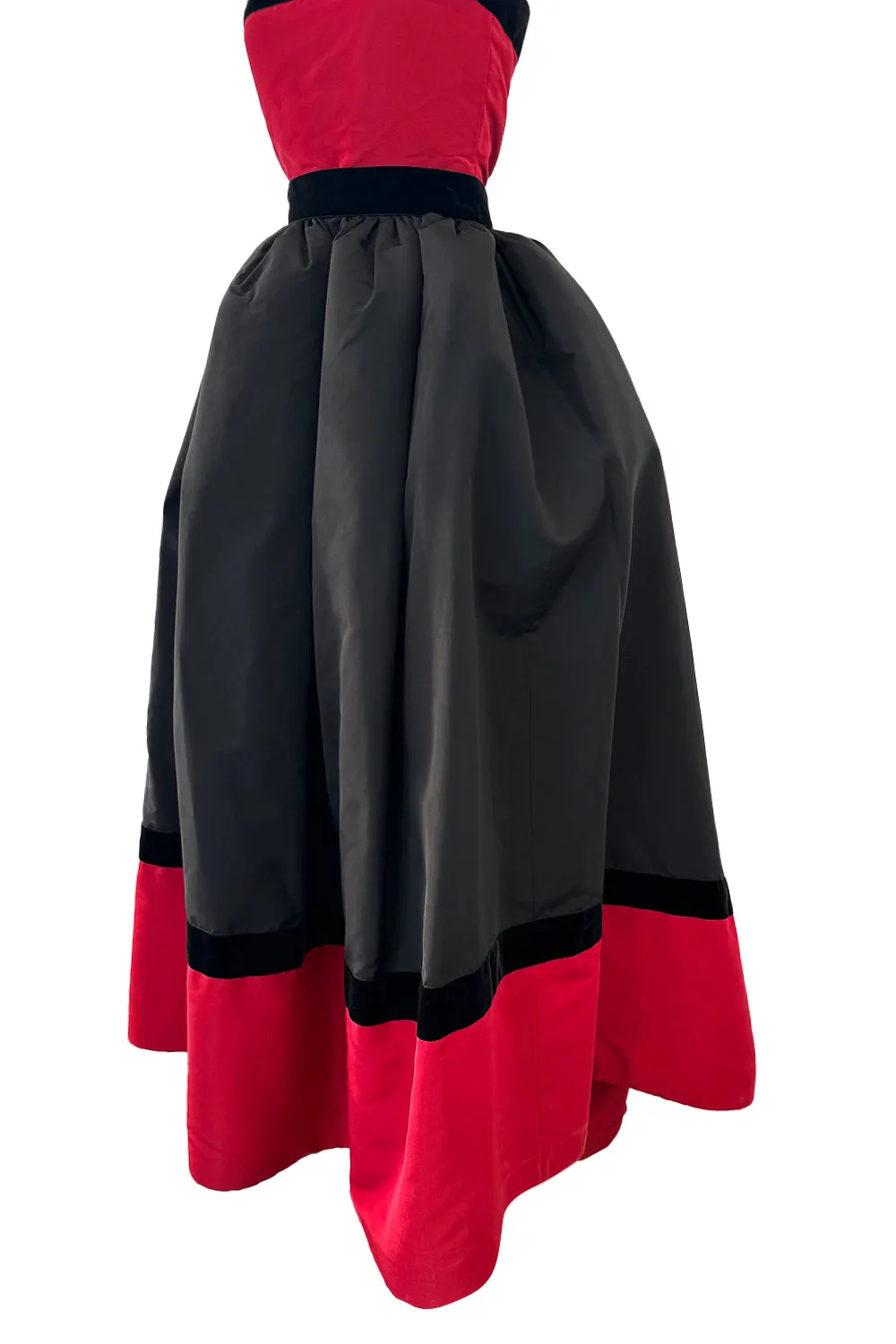 c.1990 Nina Ricci by Gerard Pipart Haute Couture Strapless Red & Black Silk Dress