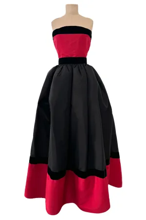 c.1990 Nina Ricci by Gerard Pipart Haute Couture Strapless Red & Black Silk Dress
