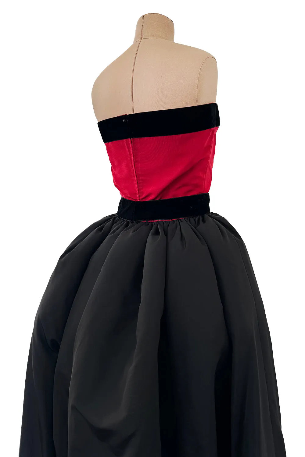 c.1990 Nina Ricci by Gerard Pipart Haute Couture Strapless Red & Black Silk Dress