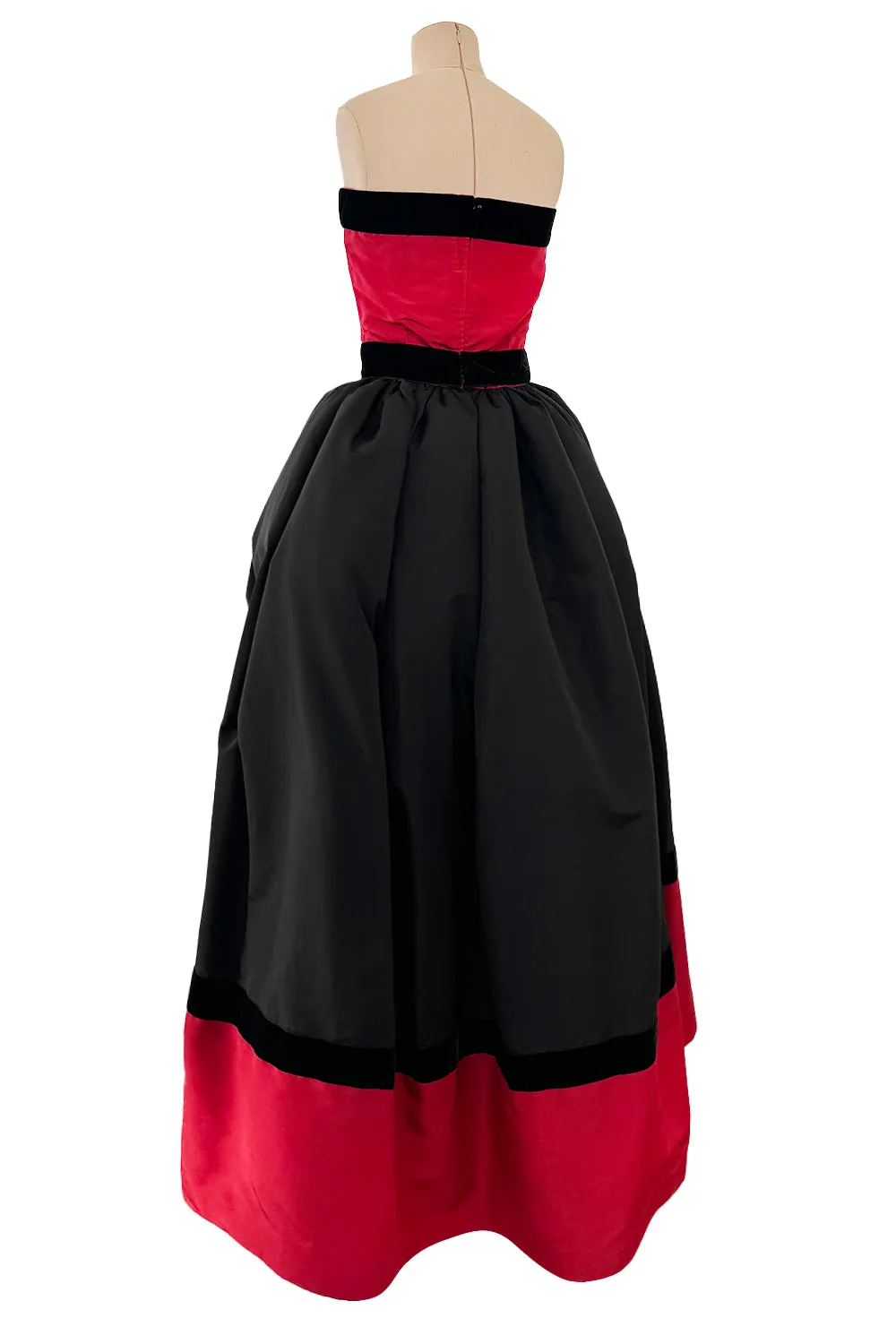 c.1990 Nina Ricci by Gerard Pipart Haute Couture Strapless Red & Black Silk Dress