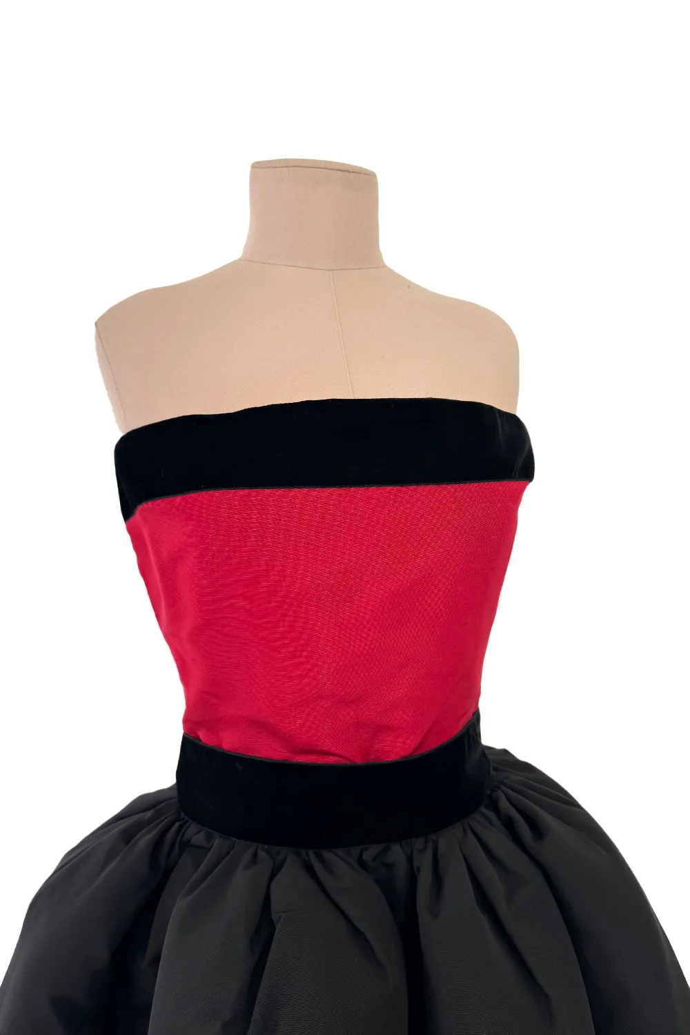c.1990 Nina Ricci by Gerard Pipart Haute Couture Strapless Red & Black Silk Dress