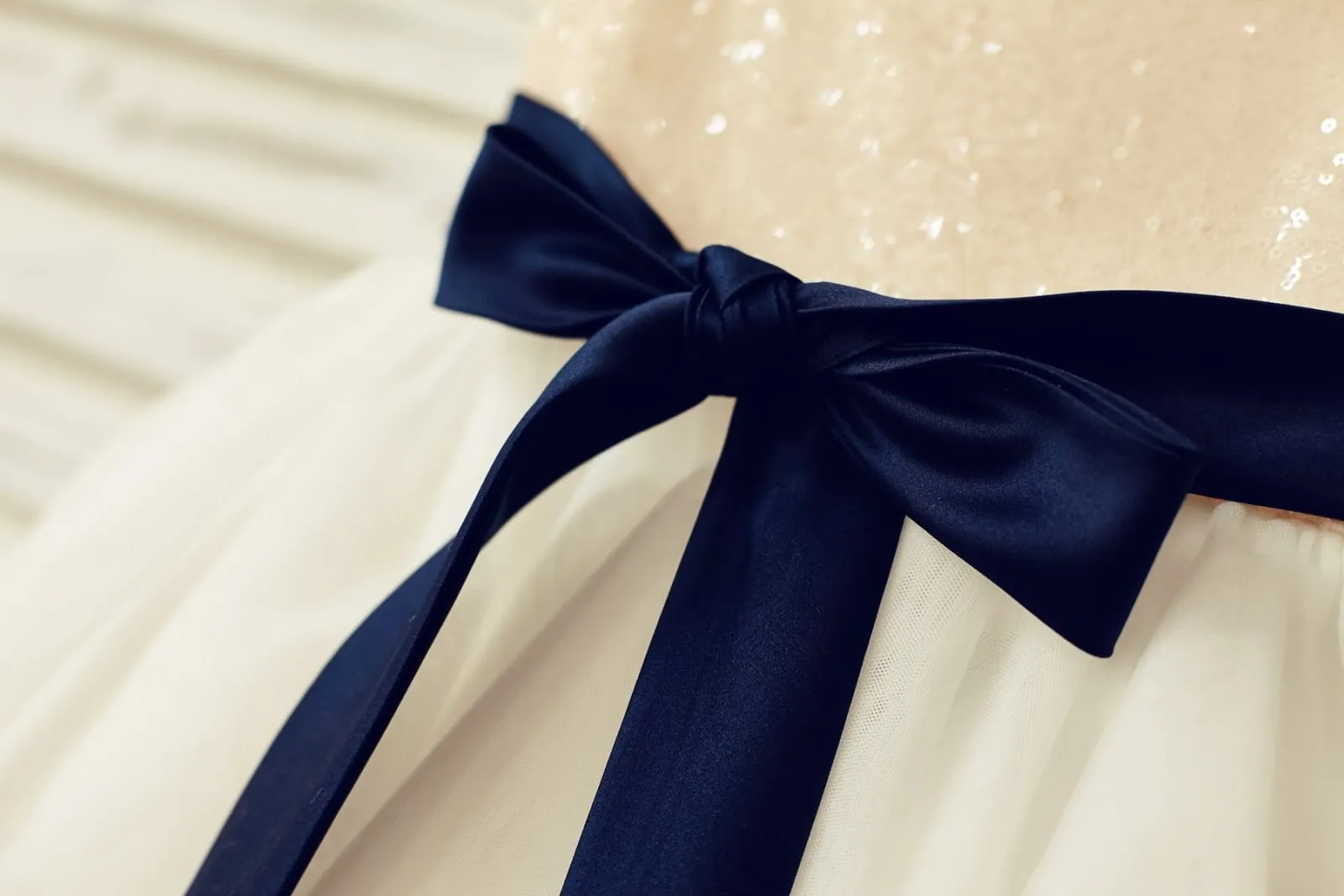 Cap Sleeves Blush/Gold/Champagne/Navy Sequin Ivory Tulle Flower Girl Dress