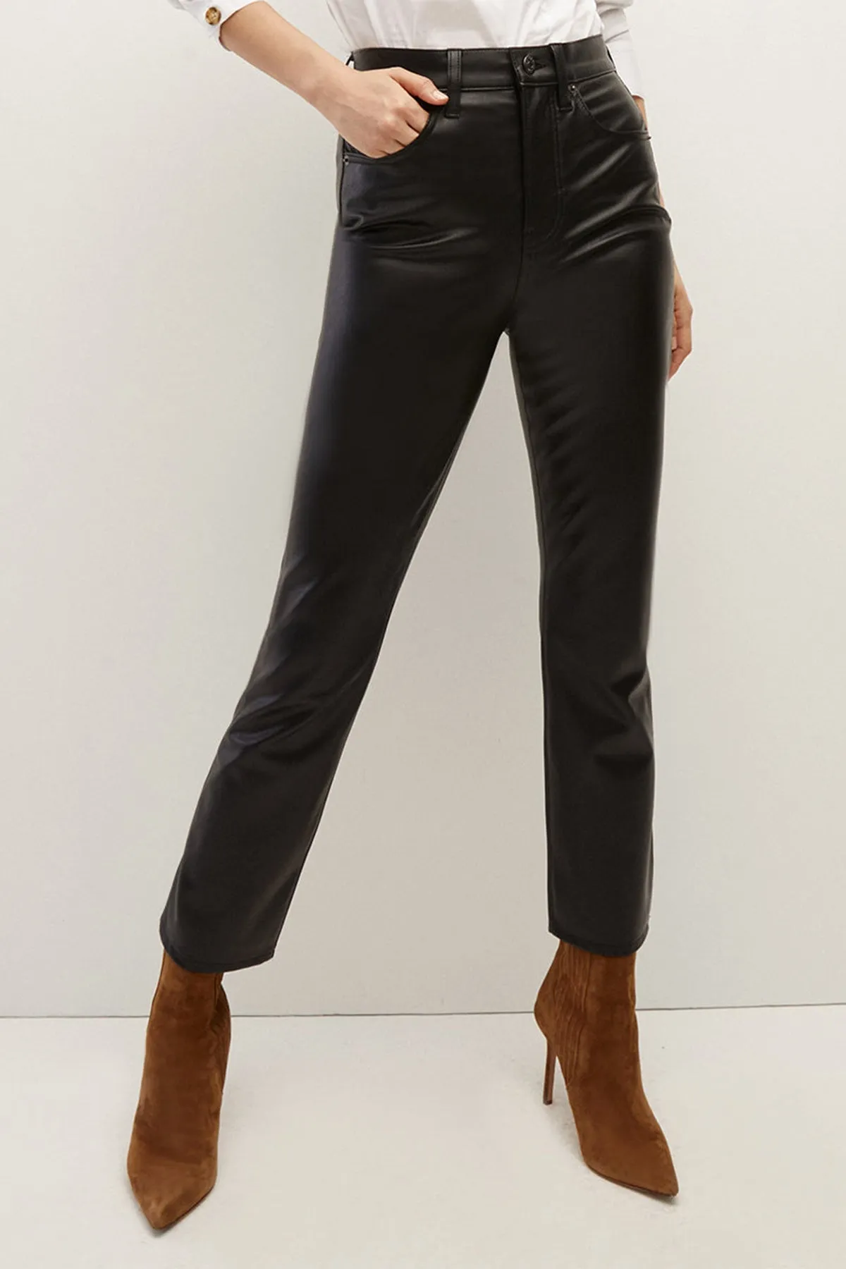 Carly Kick-Flare Vegan Leather Pant in Black