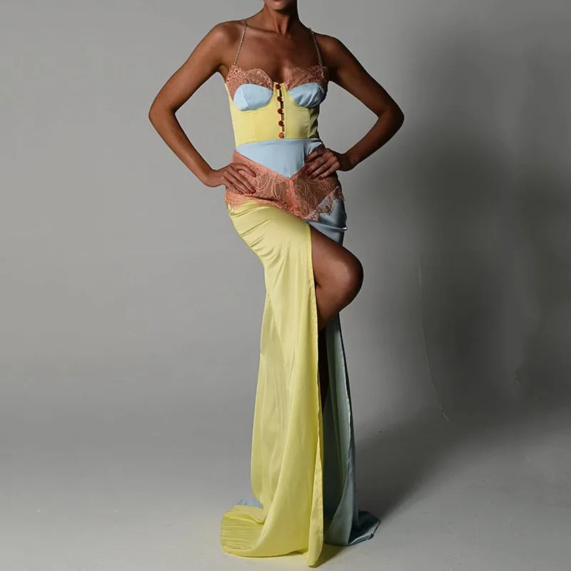 Chains Strap Sexy Satin Dress -Patchwork Bodycon Mini Party Dress