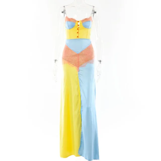 Chains Strap Sexy Satin Dress -Patchwork Bodycon Mini Party Dress