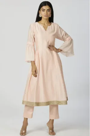 Chanderi Silk - Sequin Embroidered Anarkali Set in Peach