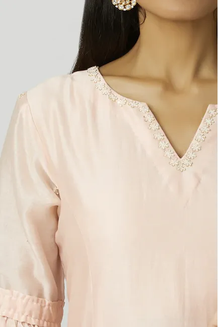 Chanderi Silk - Sequin Embroidered Anarkali Set in Peach